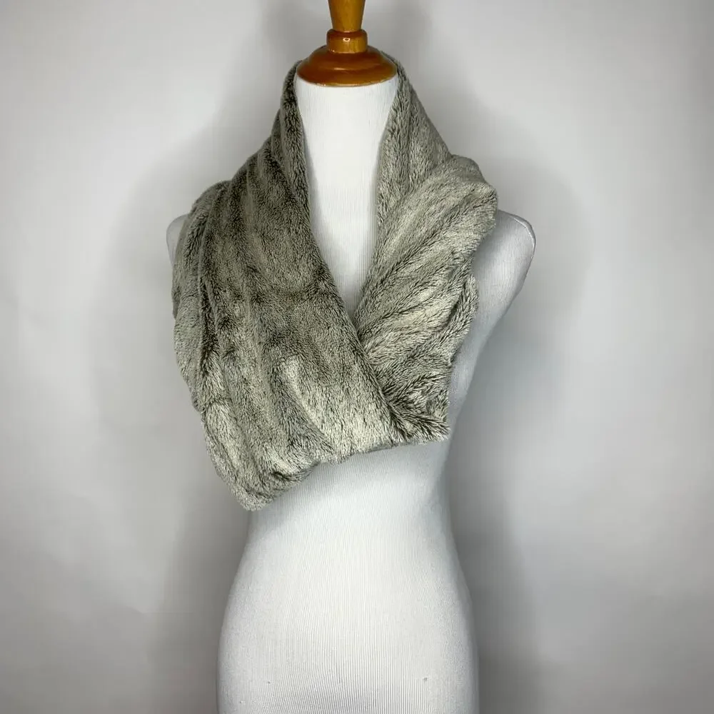 Faux Fur Twist Scarf Green Brown Gold